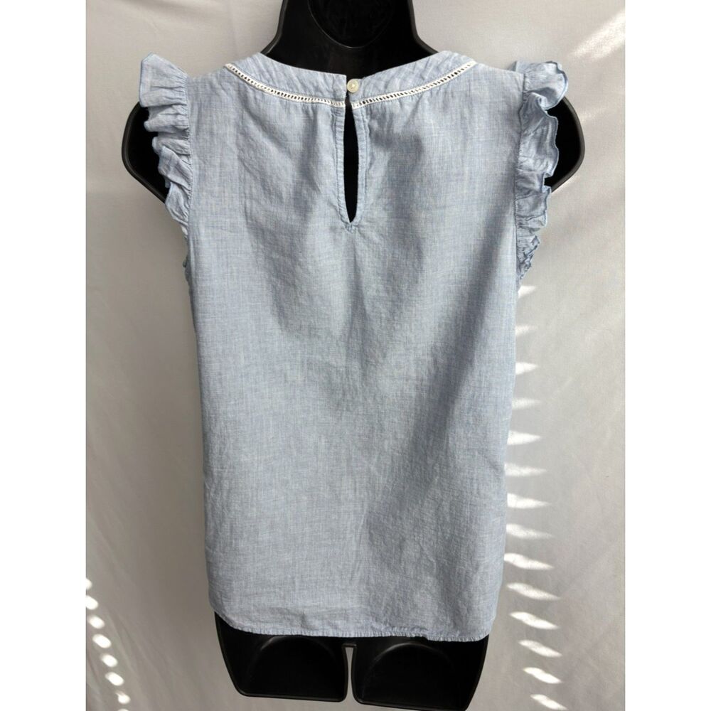 Loft Blue Ruffles Blouse Top Sze XS Cottagecore Vintage Retro Peasant Sleeveless - Picture 5 of 10